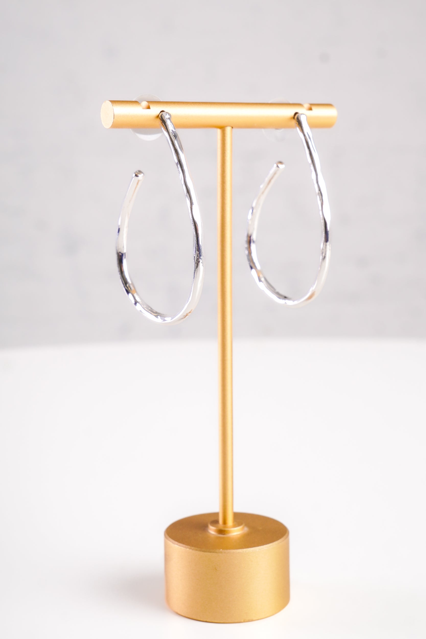 Silver Teardrop Hoop Earrings