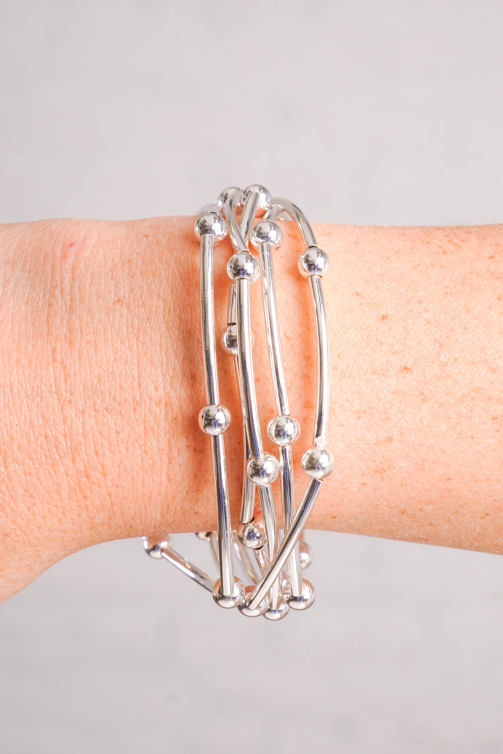 Silver Beaded Bracelet Set