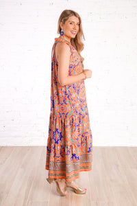 colorful patterned midi dress