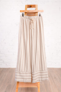 Coastal Charm Beige Stripe Pants
