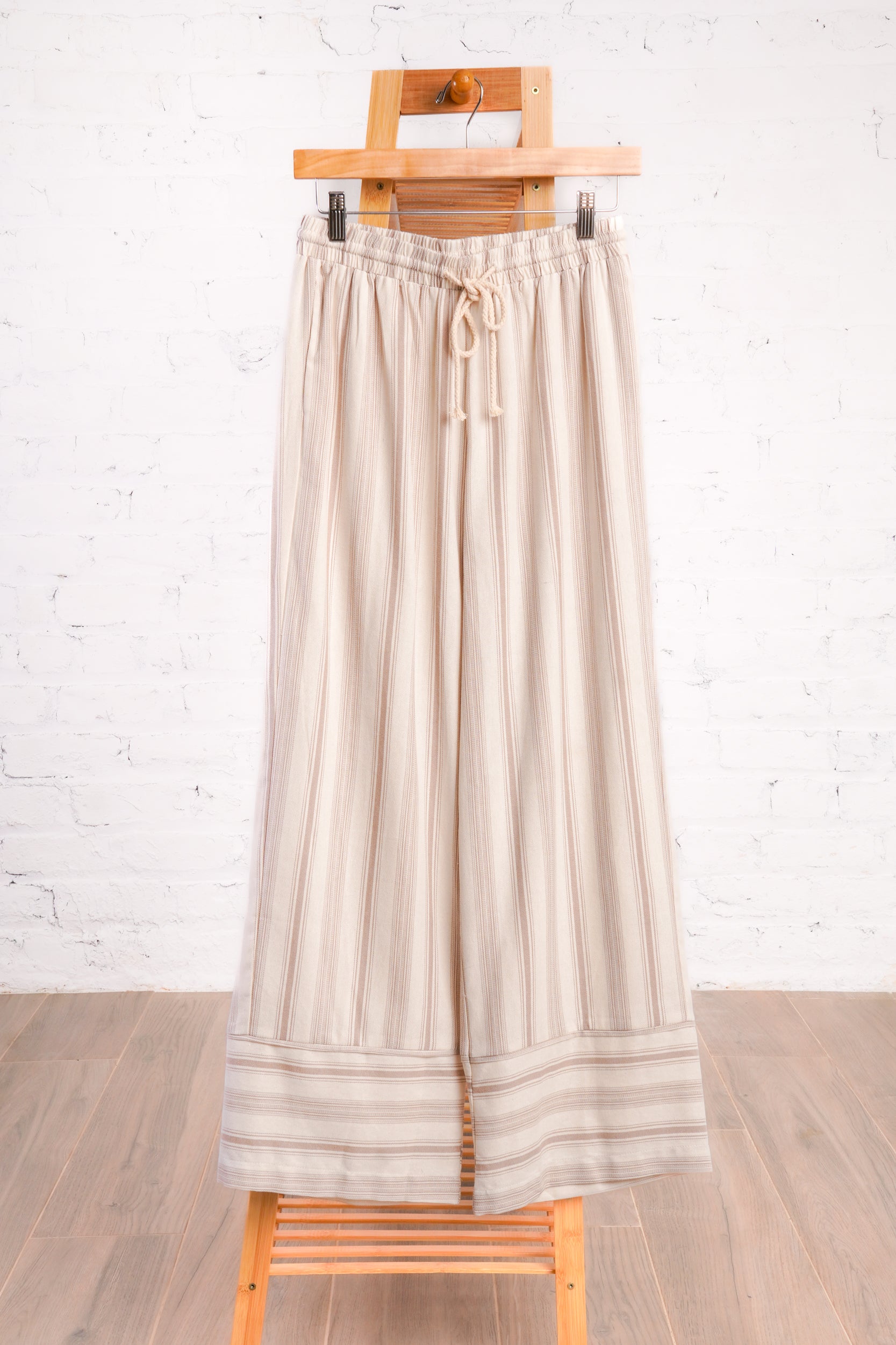 Coastal Charm Beige Stripe Pants
