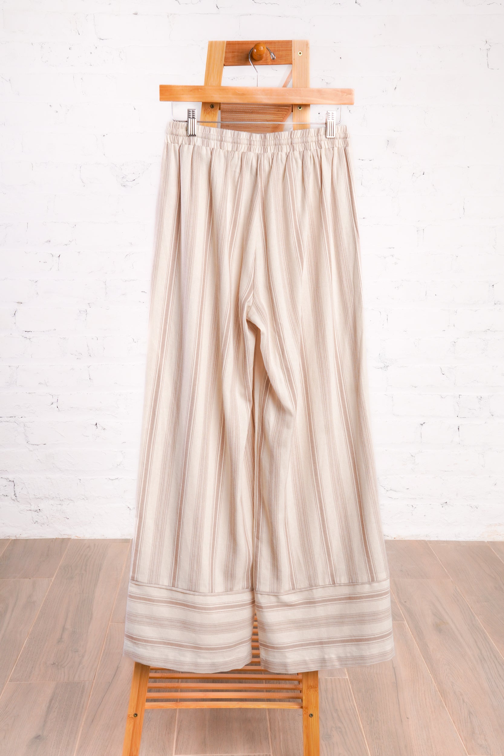 Coastal Charm Beige Stripe Pants