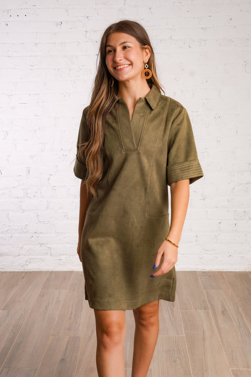 Olive Suede Dress