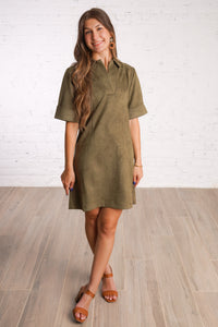 Olive Suede Dress