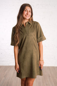 Olive Suede Dress