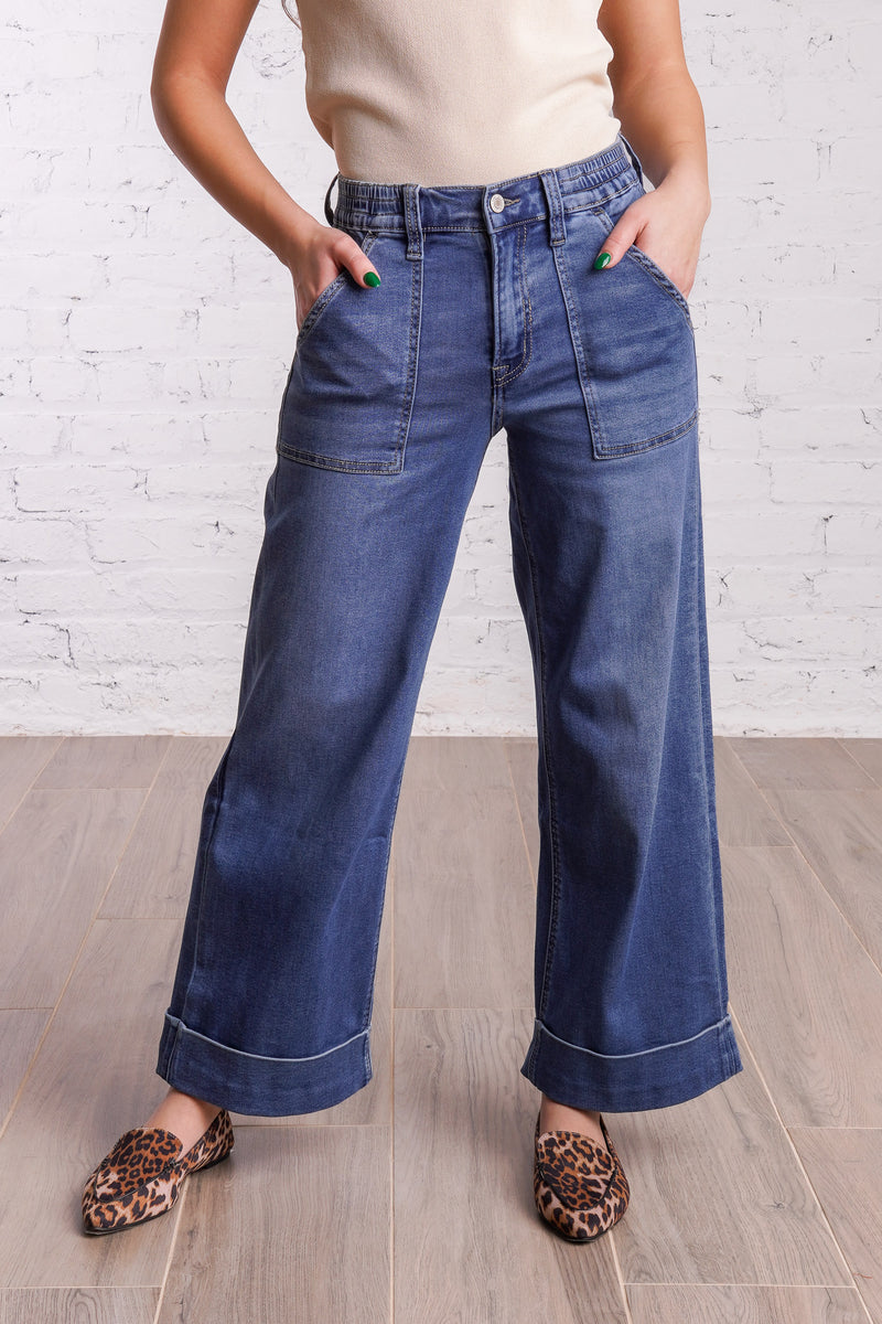 Cuffed Wide Leg Jeans