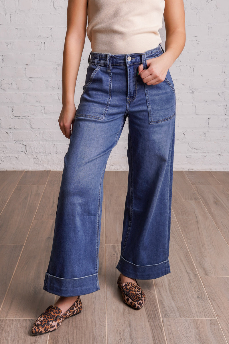 Cuffed Wide Leg Jeans