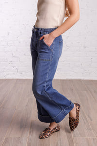 Cuffed Wide Leg Jeans