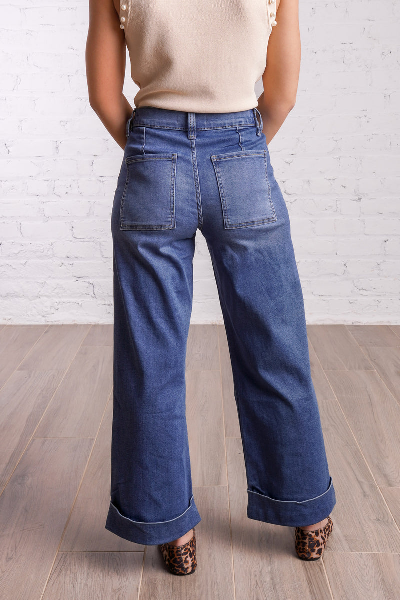 Cuffed Wide Leg Jeans