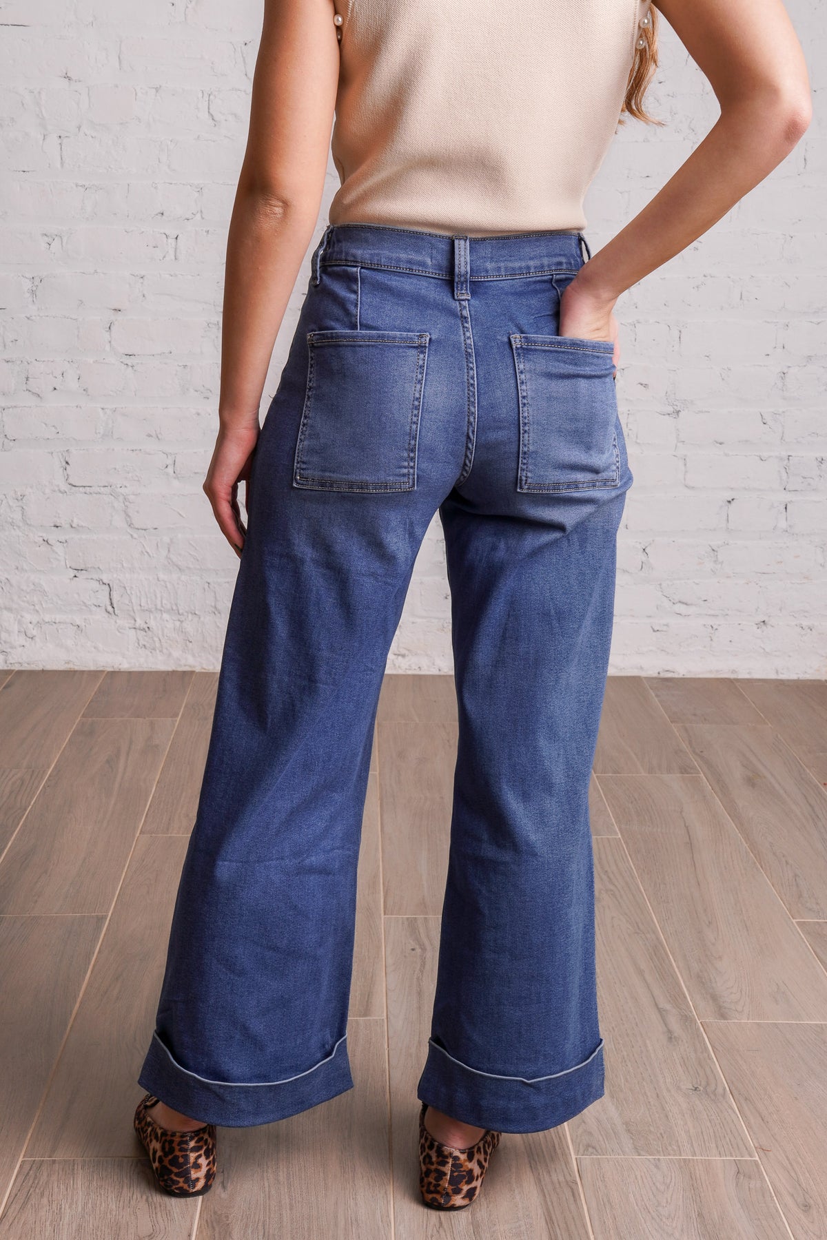 Cuffed Wide Leg Jeans